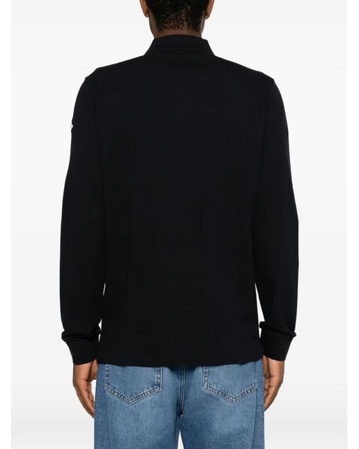Polo A Maniche Lunghe Con Applicazione Logo di Moncler in Black da Uomo