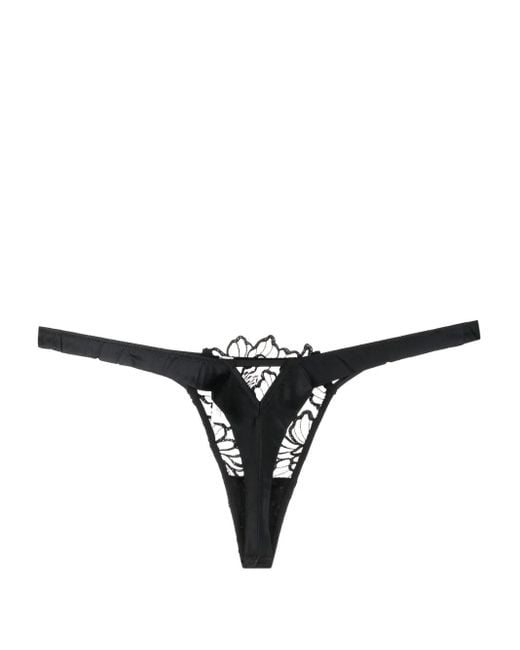 Fleur du Mal Black Whitney Embroidered Thong