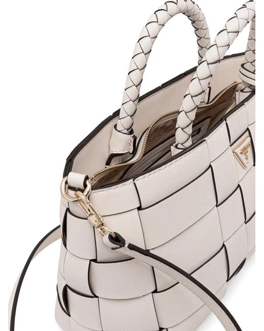 Guess White Braided-Handle Tote Bag
