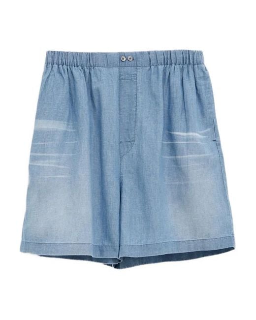 Acne Blue Linen Blend Shorts for men