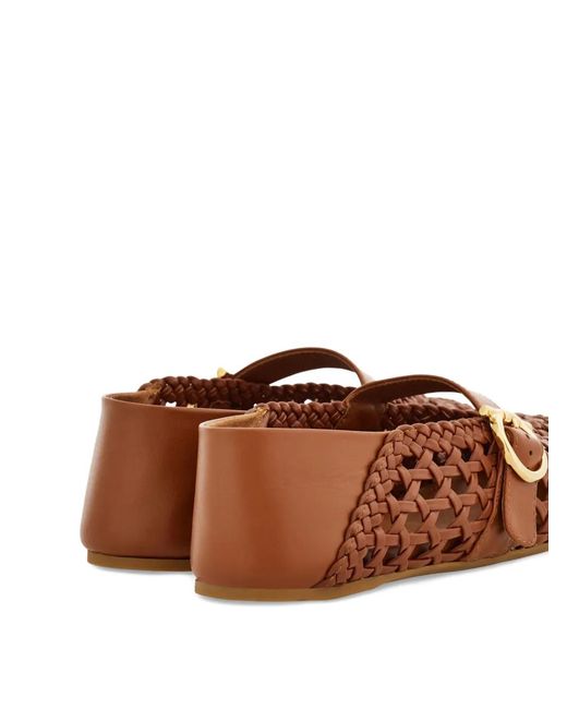 Ferragamo Brown Gancini Buckle Ballet Flat Shoes
