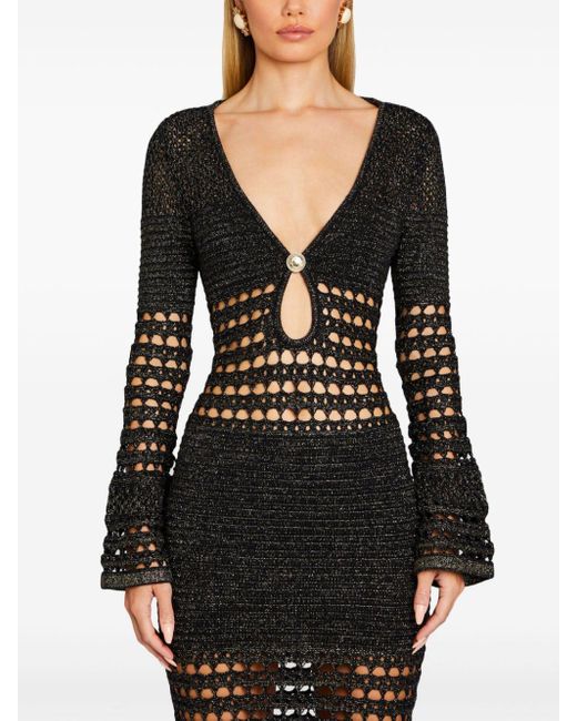 retroféte Black Elvana Knit Crochet Dress