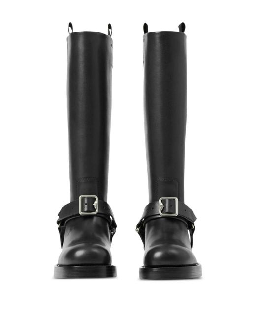 Burberry Saddle Knee-high Leather Boots in Black | Lyst