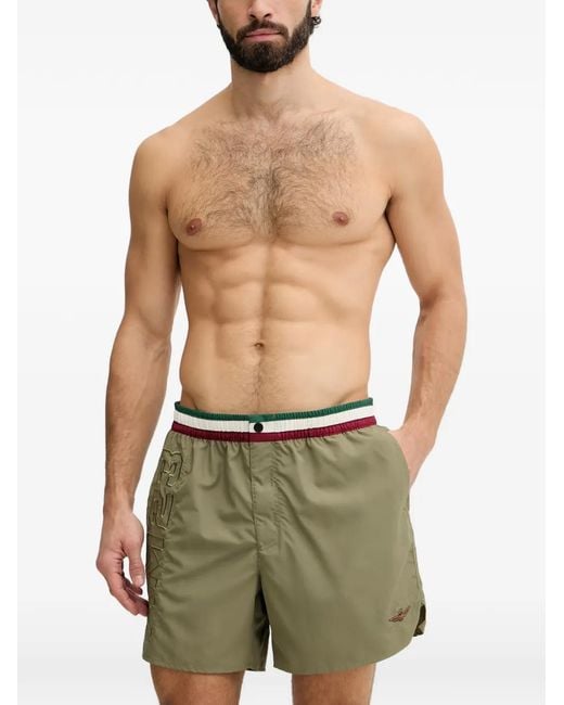 Aeronautica Militare Green Logo-Embroidered Swim Shorts for men