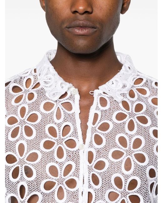 Bode White Primrose Floral-Lace Shirt for men