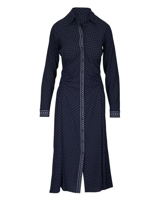 Veronica Beard Blue Lex Polka-Dot Midi Shirt Dress