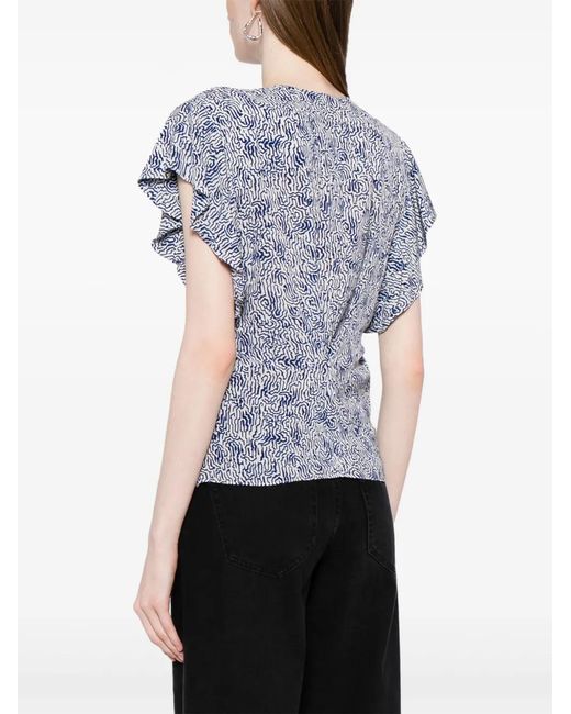 Isabel Marant Blue Delocia Abstract-Print V-Neck Blouse