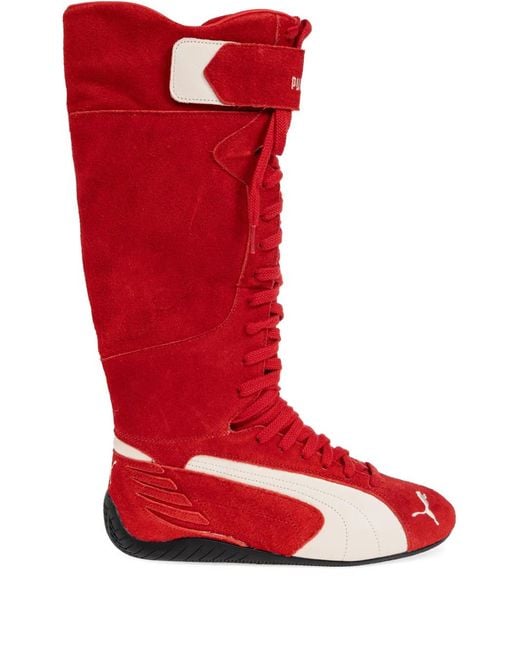 PUMA Red Speedcat Lace-Up Knee-High Boots