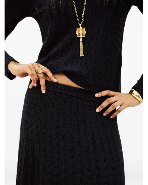 Ba&sh Black Doha Pointelle-Knit A-Line Maxi Skirt