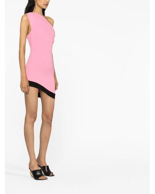 V:PM ATELIER Pink Nia One-Shoulder Asymmetric Crepe Minidress