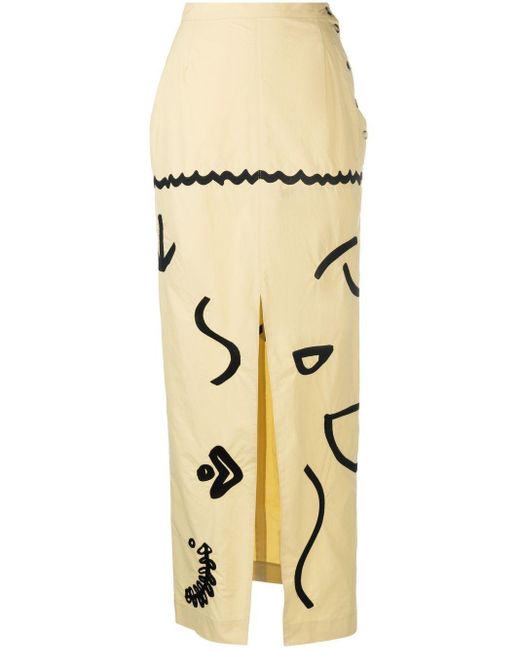 Nanushka Natural Motif-print High-slit Midi Skirt