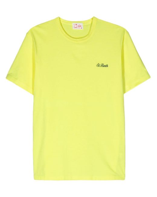 Mc2 Saint Barth Yellow Logo-embroidered Cotton T-shirt for men