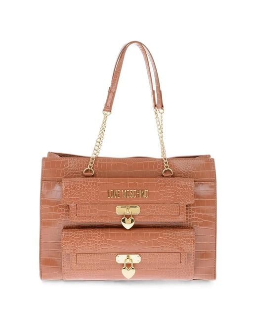 Moschino Brown Crocodile-Effect Love Tote Bag