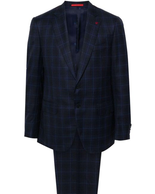 Isaia Blue Plaid-check Single-breasted Suit for men