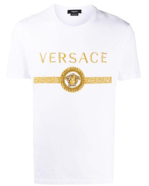 Versace White Medusa Head Logo Embroidered T-shirt for men