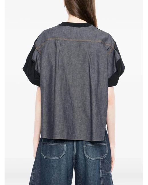 Sacai Black Exposed-Seam Cotton T-Shirt