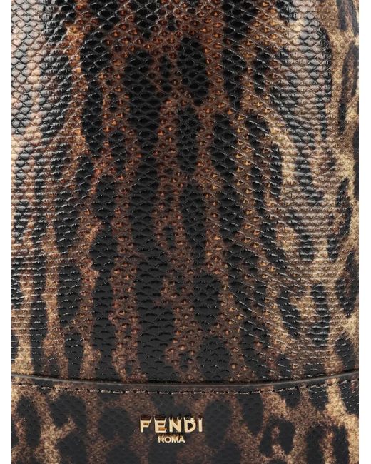 Fendi Black Drawstring-Closure Leopard-Print Bucket Bag