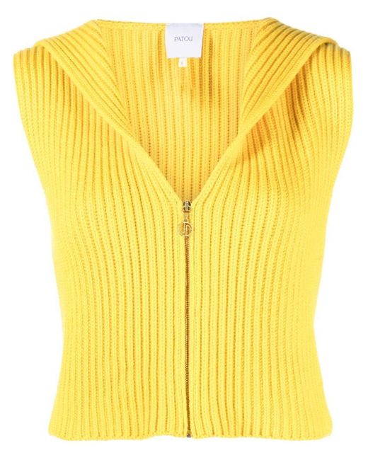Patou Yellow Ribbed Knit Zip-up Top