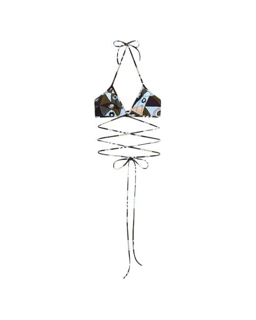 Emilio Pucci White Occhi Print Triangle Bikini Top