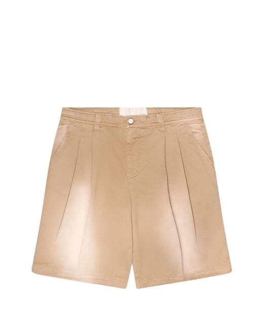 ERL Natural Distressed Pleated Shorts for men