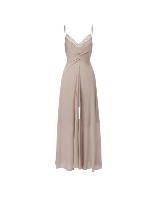 Elwood Natural Lace-Trim Gathered-Waist Flared Maxi Dress