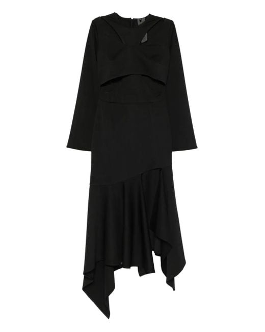 RHIZOME Black Evelyn Cut-Out Asymmetric Midi Dress