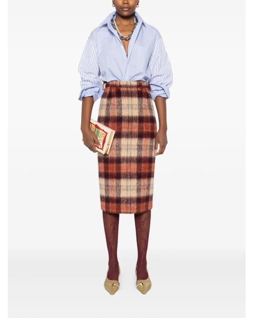 N°21 Brown Rock Checked Wool Skirt