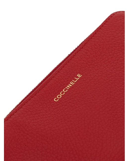 Coccinelle Red Small C-Me Softy Logo-Print Grained Leather Purse