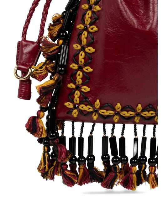 Etro Red Small Leather Kalispera Bag With Fringing