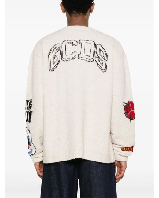 Gcds Natural Patch-Detailing Bouclé Sweater for men