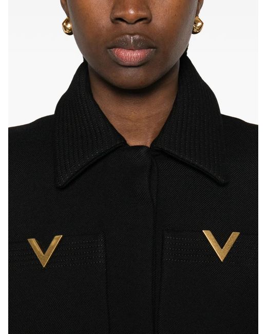 Valentino Garavani Black Logo-Detail Single-Breasted Coat