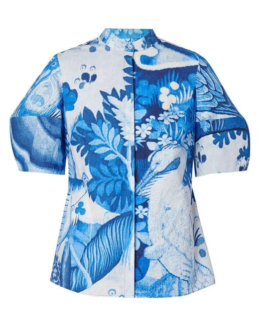 Erdem Blue Graphic-print Cotton Shirt