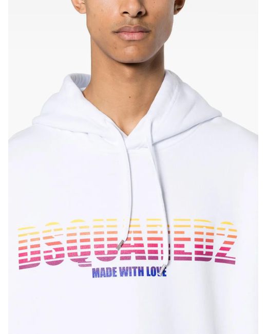 DSquared² White Logo-Print Cotton Hoodie for men