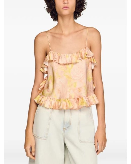 Sandro Natural Flower Print Crop Top