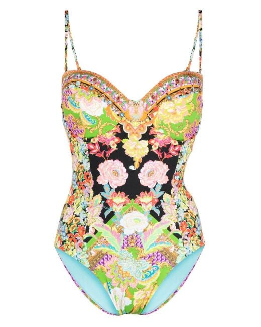 Camilla Floral-print Balconette One-piece in Green | Lyst