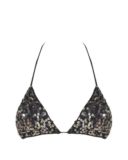 Leslie Amon Black Sequin-Embellished Scorpio Bikini Top