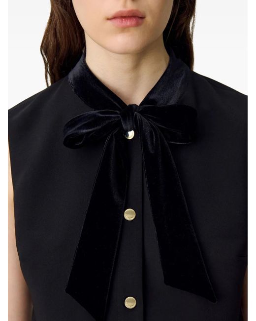 Claudie Pierlot Black Velvet-Bow Sleeveless Top