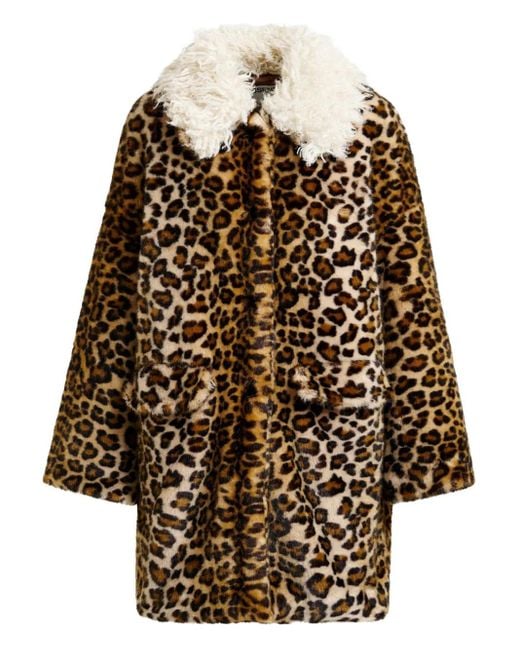 Essentiel Antwerp Brown Leopard-Print Contrast-Collar Coat