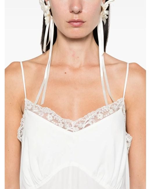 Simone Rocha White Lace-Trim Midi Dress