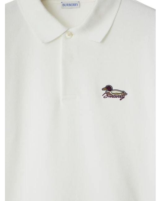 Burberry White Logo-Patch Cotton Polo Shirt for men