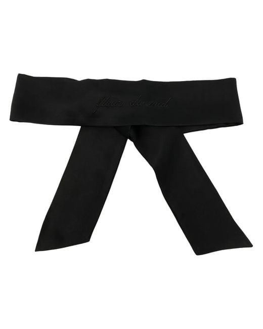 Fleur du Mal Black Embroidered-Logo Silk Blindfold