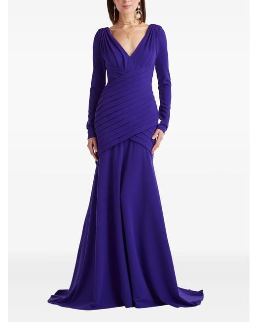 Tadashi Shoji Purple Long-Sleeve Pleated Maxi Dress