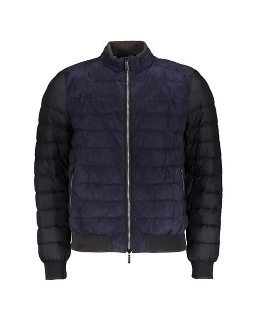 Moorer Blue Quilted Panelled Bomber Jacket for men