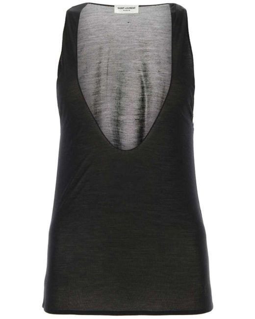 Saint Laurent Black Cassandre Silk Tank Top