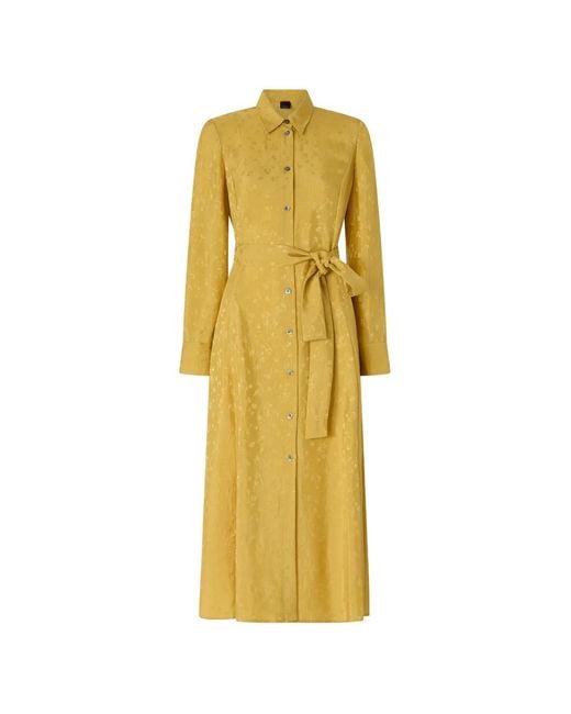 Pinko Yellow Jacquard-Effect Belted Dress