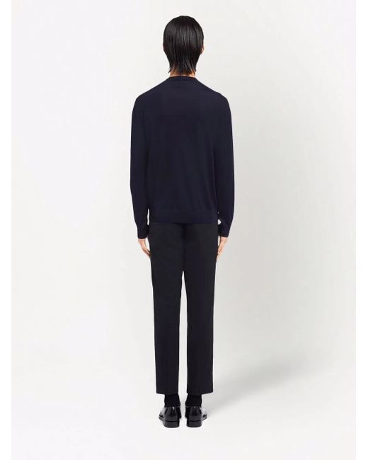 Prada Blue Embroidered-logo Wool Jumper for men