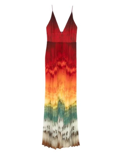 Alice + Olivia Red Pleated Tie-Dye Dress