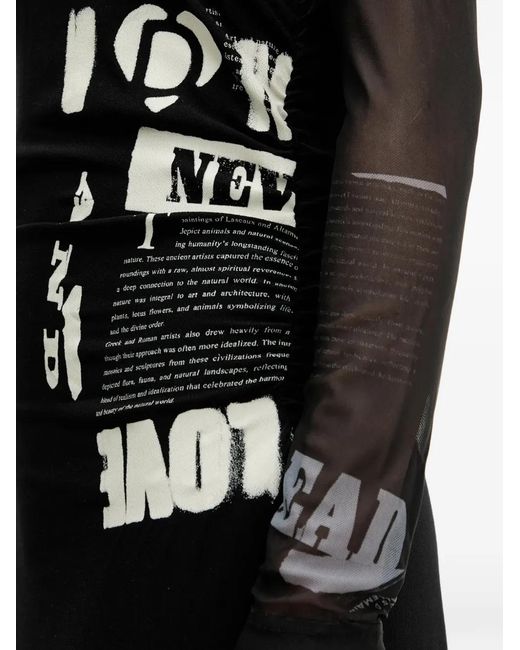 Desigual Black Robe Asymétrique À Imprimé Graphique Et Manches Transparentes