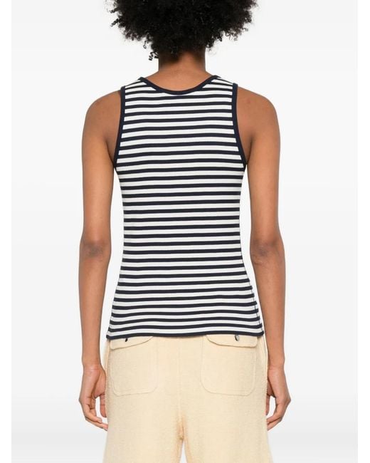 Maison Kitsuné Blue Striped Fox-Embroidered Top