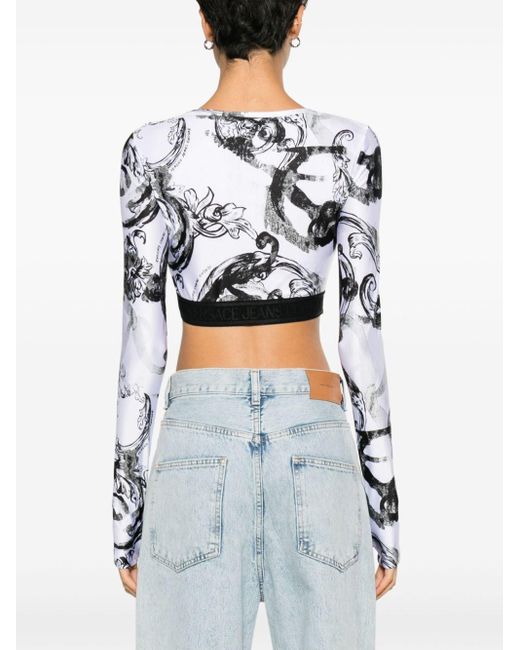 Versace White Watercolour Couture-print Crop Top